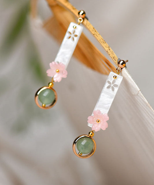 Pink Shellfish Flower Fine Jade Drop Earrings