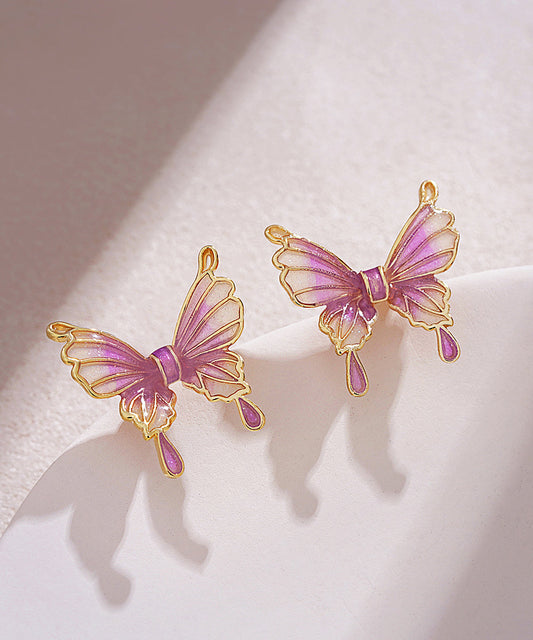 Purple Sterling Silver Overgild Drip Glaze Butterfly Stud Earrings