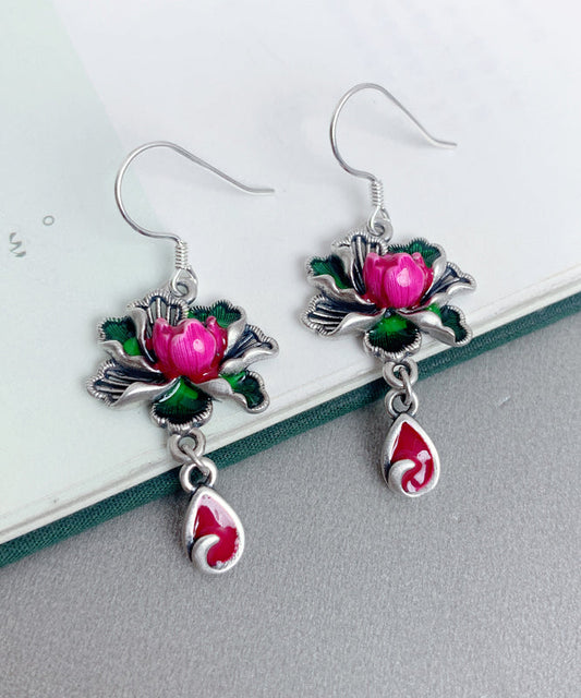 Rose Sterling Silver Lotus Watch Drop Tassel Drop Earrings