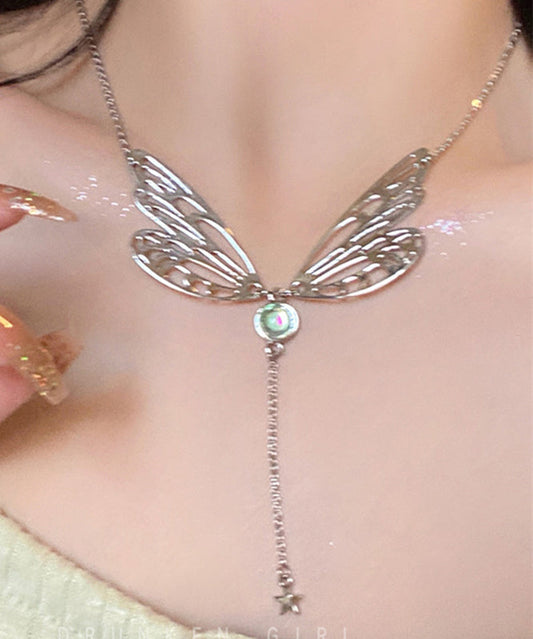 Silk Alloy Gem Stone Butterfly Wing Tassel Pendant Necklace Qq047
