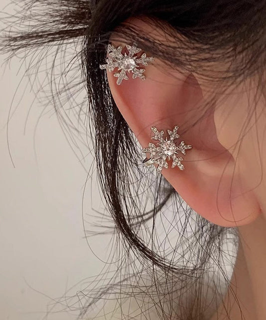 Silk Copper Platinum Plating Zircon Snowflake Stud Earrings