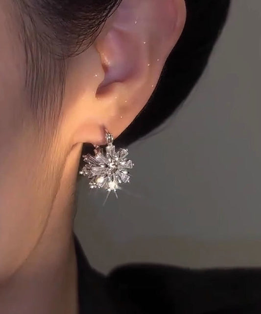 Silk Copper Zircon Snowflake Hoop Earrings