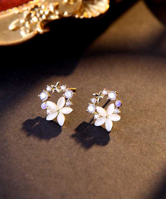 Unique Gold Sterling Silver Alloy Zircon Stud Earrings
