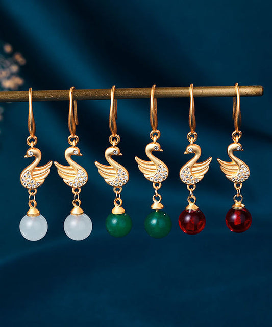 White 24k Gold Inlaid Jade Crystal Hoop Earrings