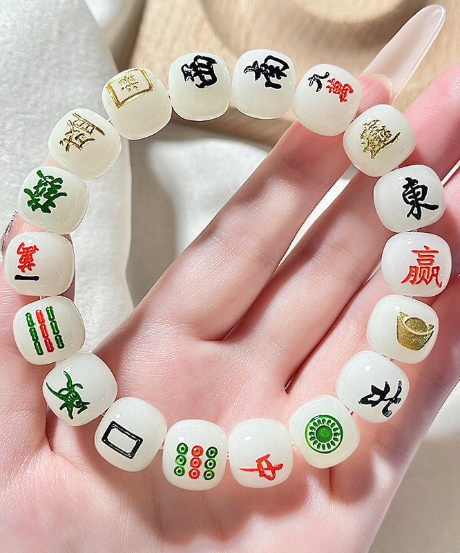 Alloy Mahjong Chain Buddhist Bead White Bracelet
