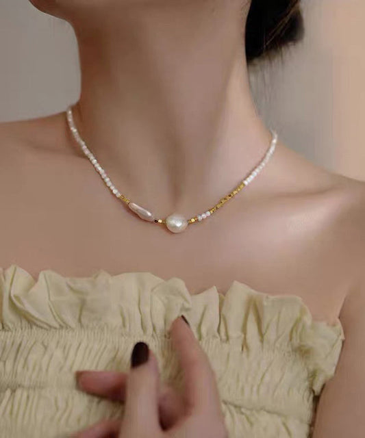 White Alloy Pearl Gratuated Bead Necklace Wf012