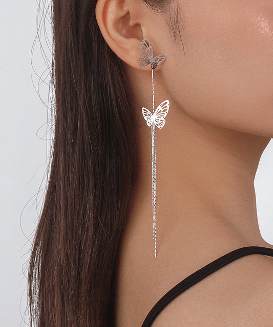 White Butterfly Tassel Zircon Drop Earrings