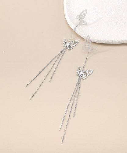 White Butterfly Tassel Zircon Drop Earrings