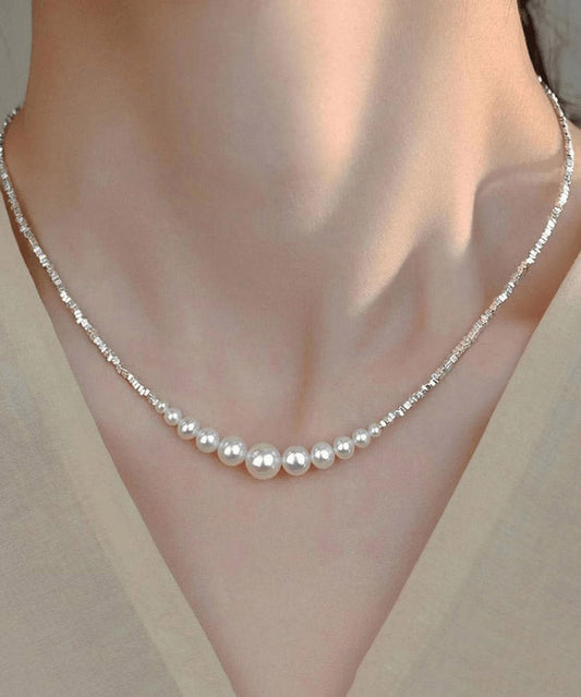 White Sterling Silver Pearl Broken Silver Princess Necklace Ya005