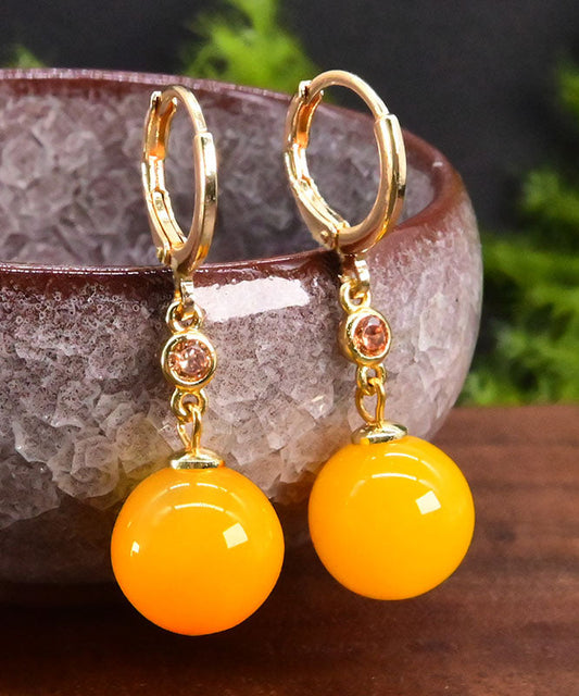 Yellow 14k Gold Crystal Chalcedony Drop Earrings