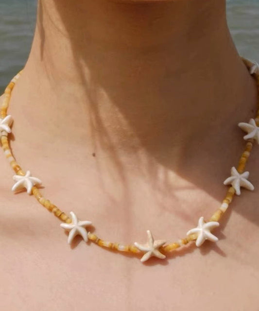 Yellow Sterling Silver Alloy Beading Five Pointed Star Gratuated Bead Necklace Ab1094