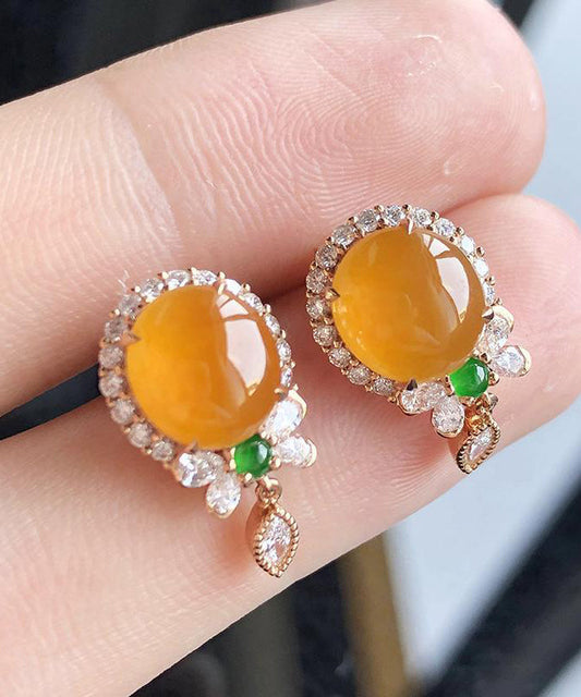 Yellow Sterling Silver Zircon Chalcedony Tassel Stud Earrings