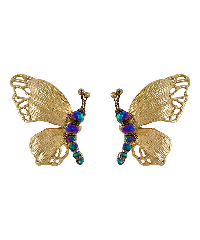 Chinese Style Gold Alloy Butterfly Beading Stud Earrings