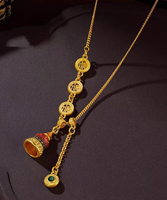 Chinese Style Gold Ancient Gold Crystal Enamel Lariat Necklace Yi031