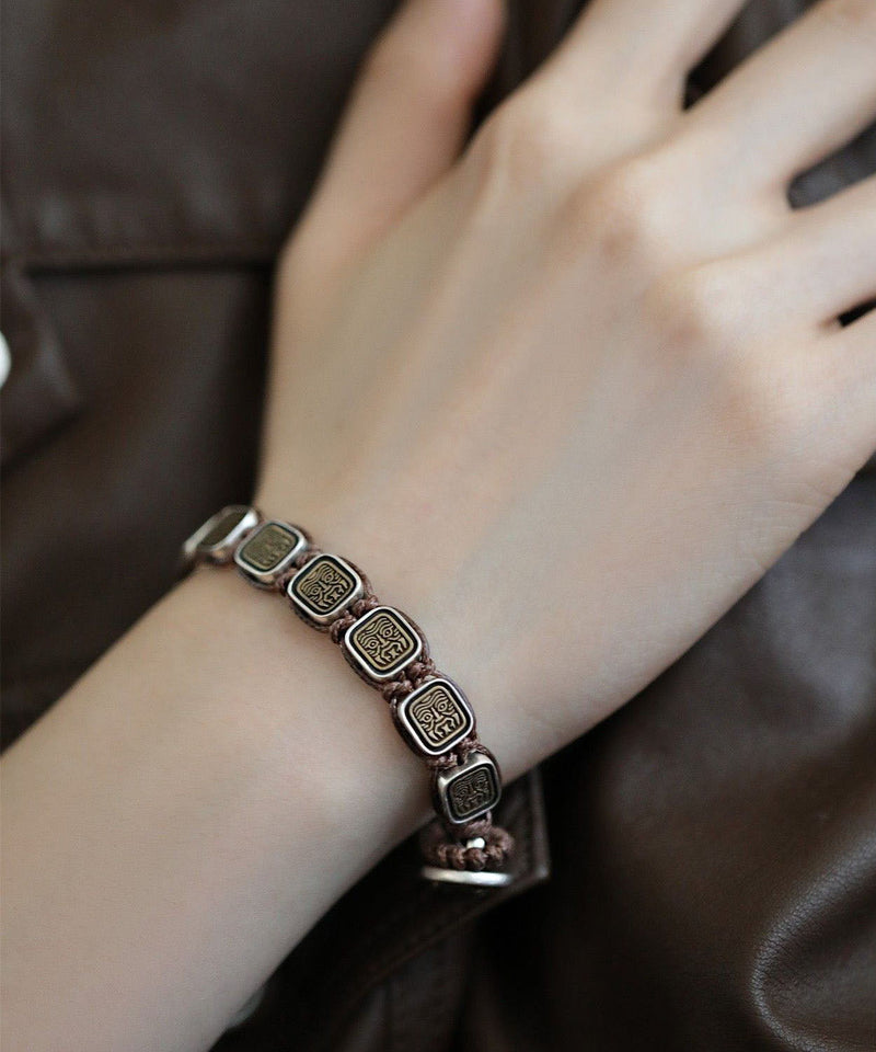 Chinese Style Sterling Silver Square Chain Bracelet
