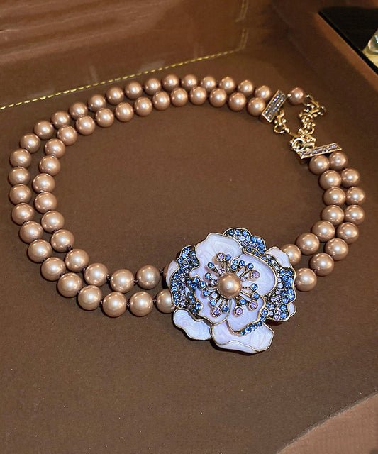 Classy Champagne Alloy Zircon Pearl Gratuated Bead Necklace Ra039
