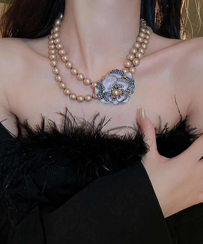 Classy Champagne Alloy Zircon Pearl Gratuated Bead Necklace Ra039