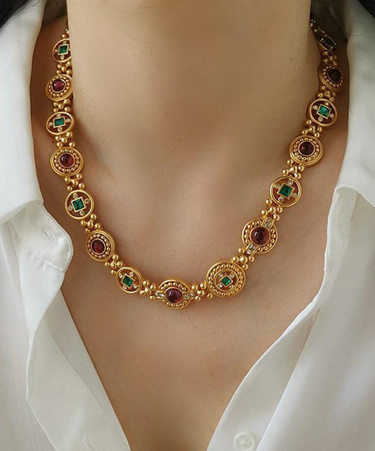 Classy Gold Copper Overgild Hollow Out Coloured Glaze Collar Necklace Gh1008