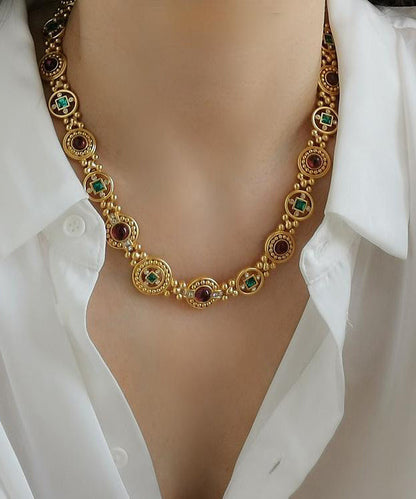 Classy Gold Copper Overgild Hollow Out Coloured Glaze Collar Necklace Gh1008