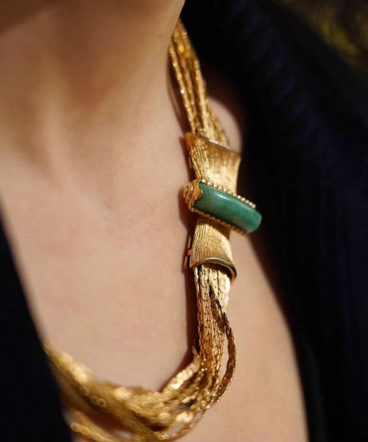 Classy Gold Layered Weave Jade Collar Necklace Ii008