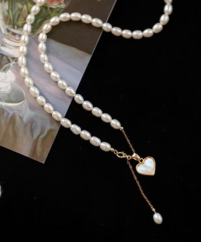 Classy Gold Sterling Silver Alloy Love Pearl Tassel Pendant Necklace Ra023
