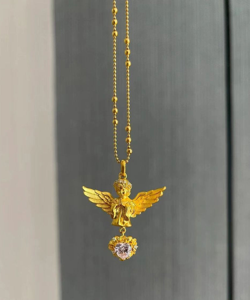 Classy Gold Sterling Silver Overgild Zircon Love Angel Pendant Necklace Yi032