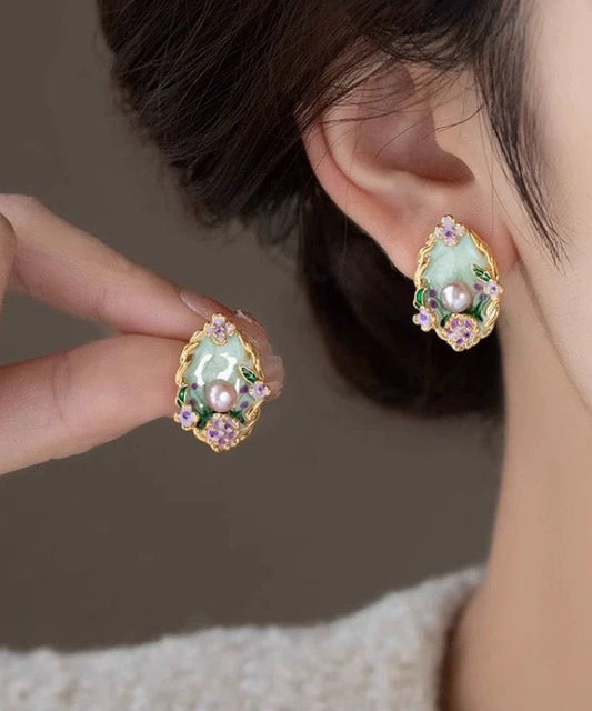 Classy Rainbow Copper Overgild Pearl Stud Earrings