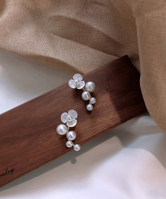 Classy White Alloy Pearl Stud Earrings