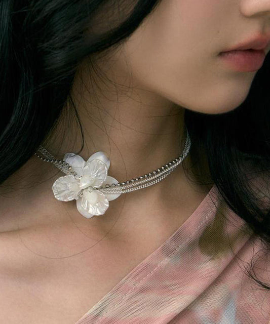 Classy White Stainless Steel Pearl Shell Multi Layer Gratuated Bead Necklace Yr016