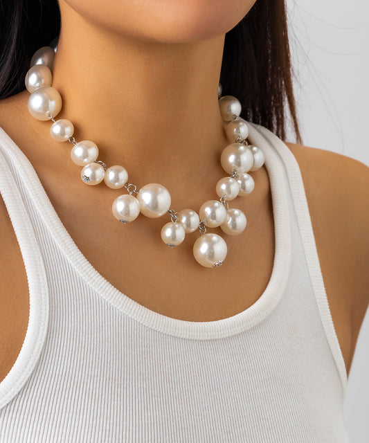 Classy White Stainless Steel Pearl Pendant Necklace Yr005