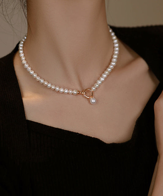 Classy White Sterling Silver Alloy Pearl Beading Pendant Necklace Wf021