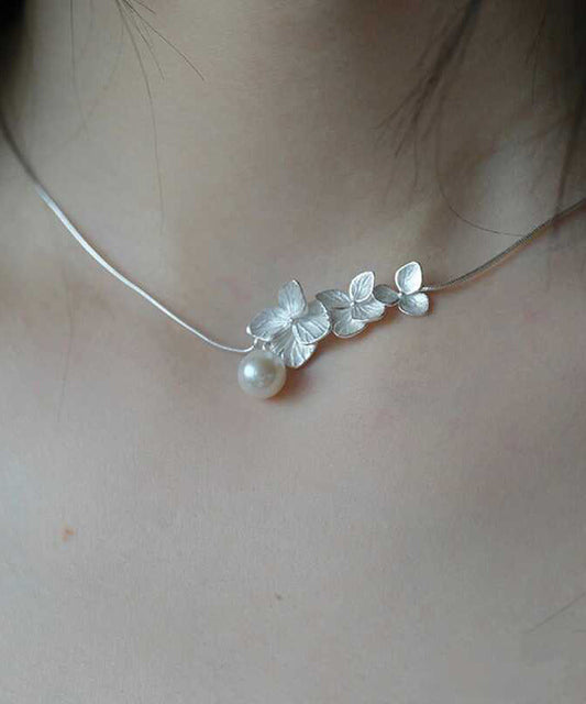 Classy White Sterling Silver Pearl Necklace Po079