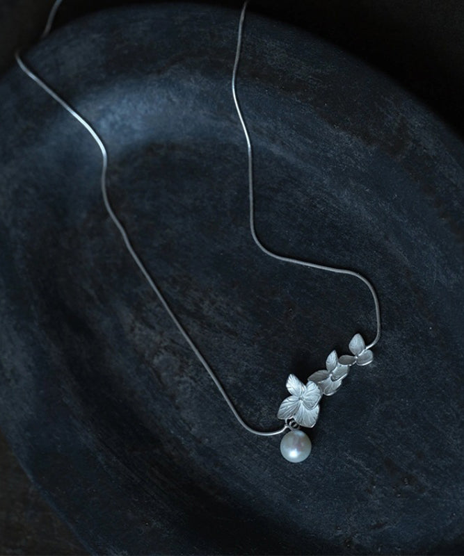 Classy White Sterling Silver Pearl Necklace Po079