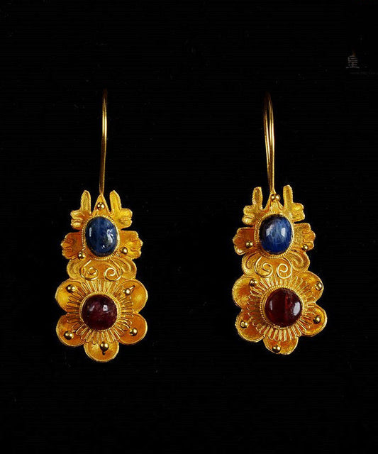 Classy Yellow Inlaid Gem Stone Drop Earrings