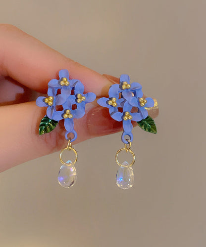 Blue Alloy Resin Baked Enamel Drop Earrings