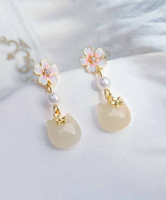 Gold Sterling Silver Alloy Sakura Little Cat Drop Earrings