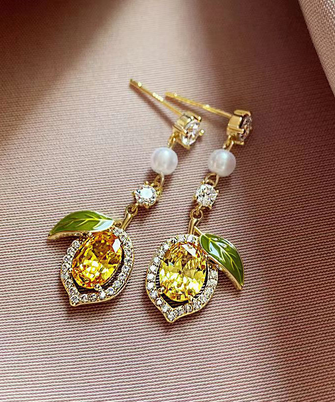 Gold Sterling Silver Alloy Zircon Crystal Pearl Drop Earrings