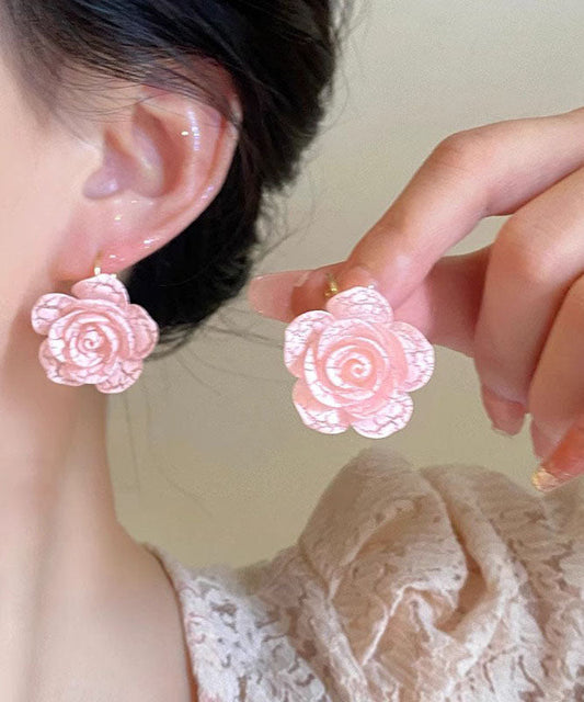 Pink Acrylic Rose Stud Earrings
