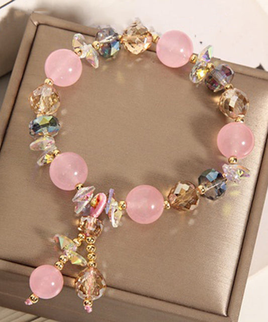 Pink Alloy Crystal Mickey Charm Bracelet