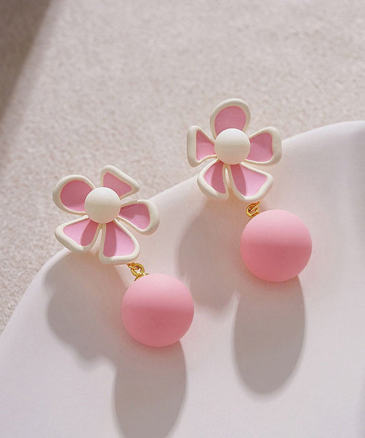 Pink Alloy Pearl Drop Earrings