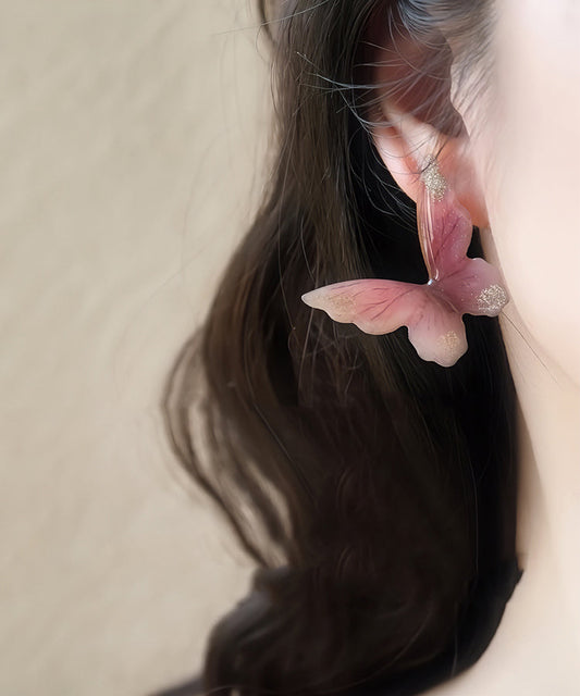 Pink Butterfly Zircon Stud Earrings