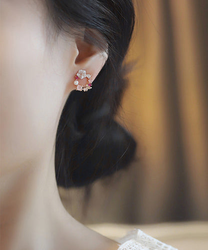 Pink Copper Overgild Zircon Hoop Earrings