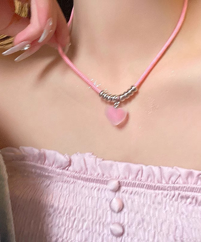 Pink Handmade Weaving Love Pendant Necklace Ra037