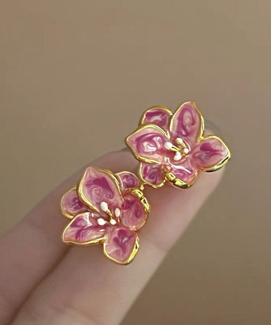 Pink Metal Drip Glaze Stud Earrings