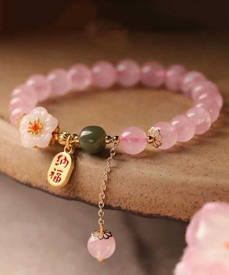 Crystal Charm Alloy Silver Pink Peach Sterling Blossom