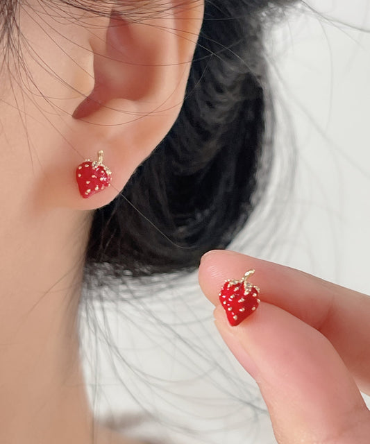 Red Copper Overgild Strawberry Stud Earrings