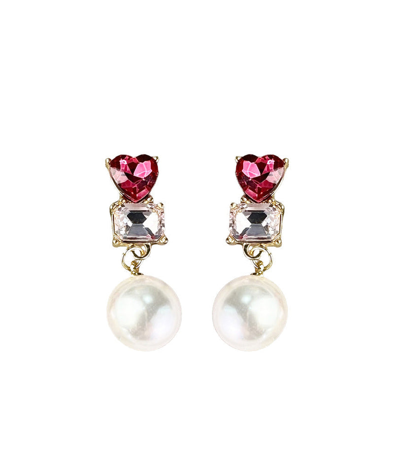 Red Sterling Silver Alloy Love Crystal Zircon Pearldrop Earrings