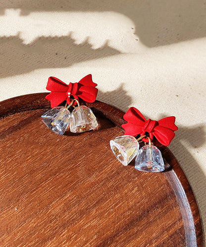 Red Sterling Silver Crystal Bow Bell Drop Earrings