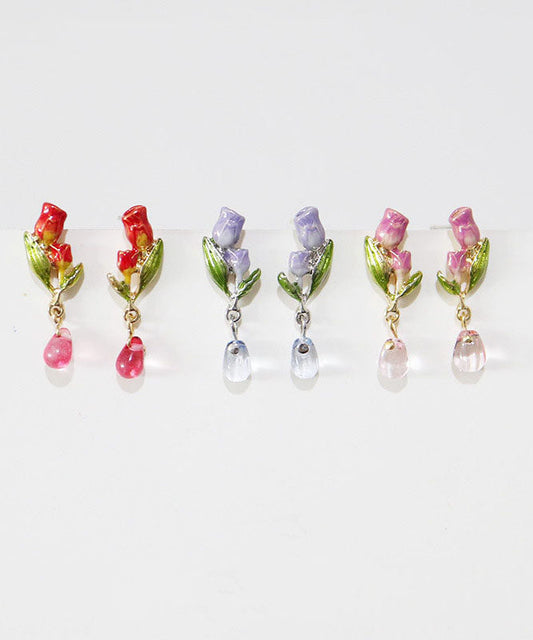 Style Tulips Metal Crystal Drop Earrings