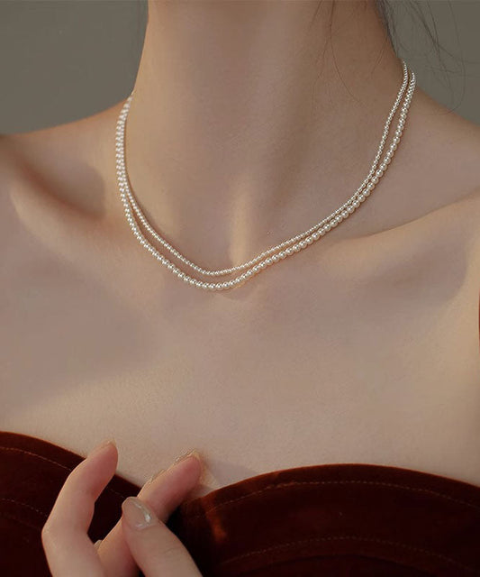 White Alloy Pearl Beadi Gratuated Bead Necklace Ya011